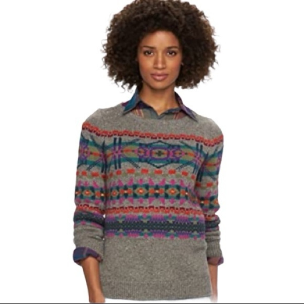 Chaps Gray Fair Isle Sweater